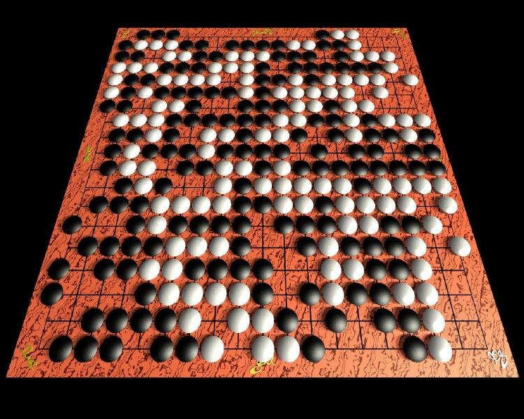 raytraced image of a weiqi board